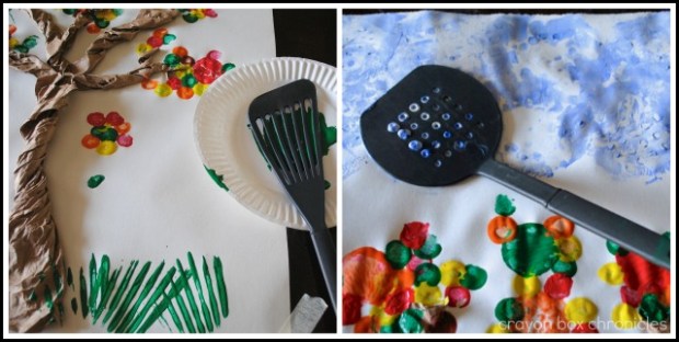 Tree Cork & Utensil Painting @ Crayon Box Chronicles 