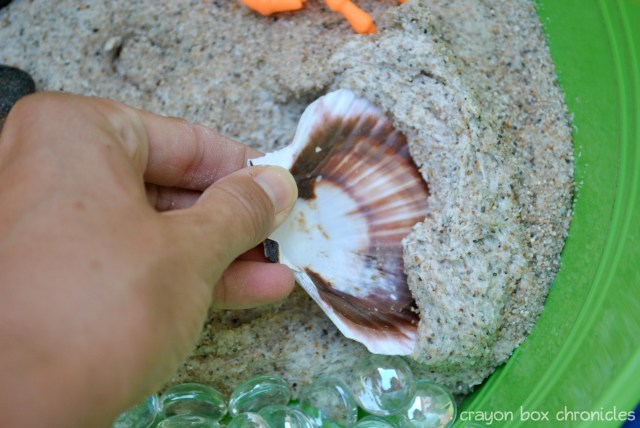 Sand Dough Beach Sensory Bin @ Crayon Box Chronicles 