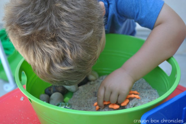 Sand Dough Beach Sensory Bin @ Crayon Box Chronicles 