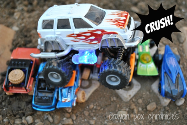 Monster Truck Sensory Bin by Crayon Box Chronicles 