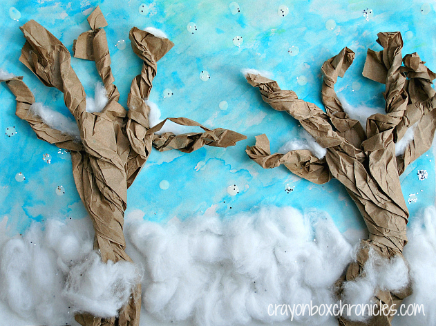Winter Book & Craft: Snowy Paper Bag Tree by Crayon box Chronicles