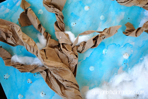 Winter Book & Craft: Snowy Paper Bag Tree Craft by Crayon Box Chronicles