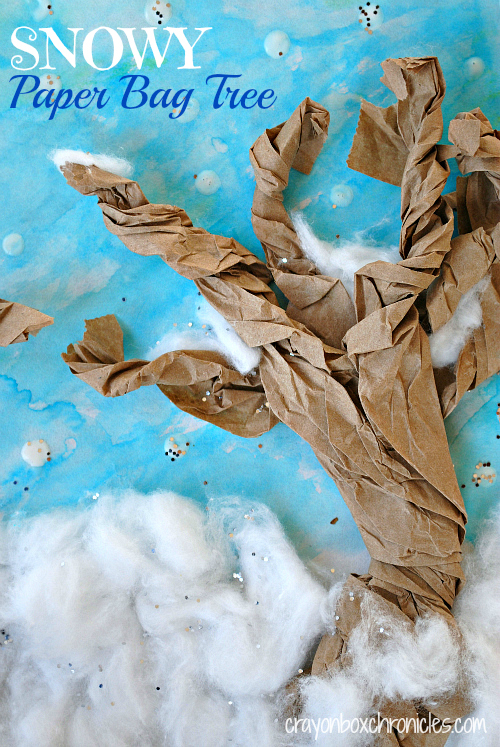 Winter Book & Craft: Snowy Paper Bag Tree by Crayon box Chronicles